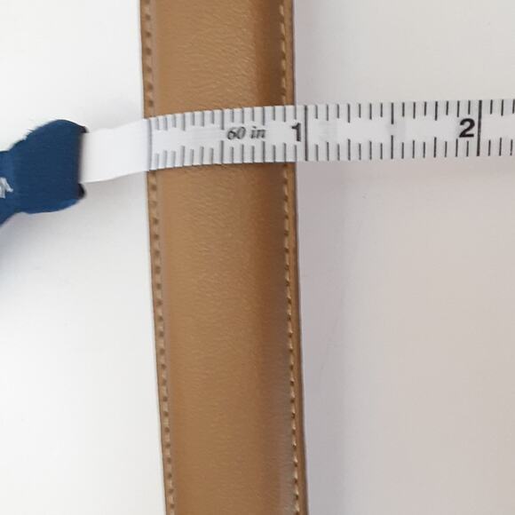 Vintage 80s Genuine Leather Belt Gold Metallic Rectangle Braided Buckle Womens M - Picture 7 of 7